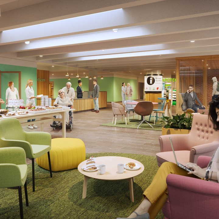 Illustration från Bromma sjukhus entré framtagen av White Arkitekter